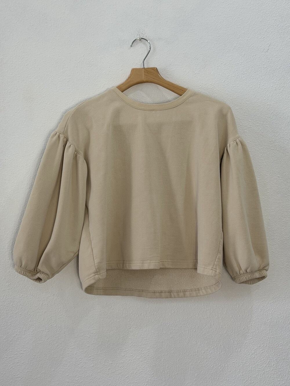 Marine Layer Organic Re-Spun Women Jace Puff Sleeve Sweatshirt Ivory Boxy Crop